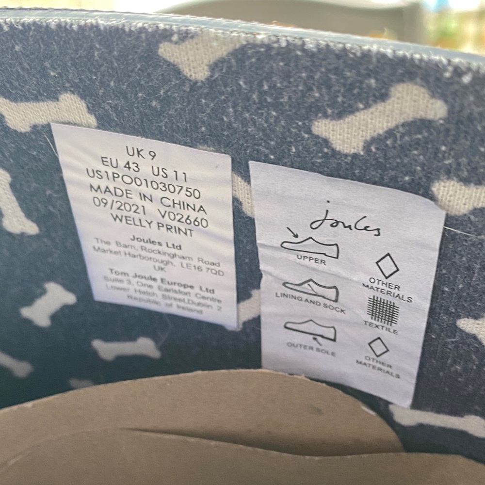 Joules Welly Navy Dog Print Rain Boots Size 11 - Picture 4 of 8